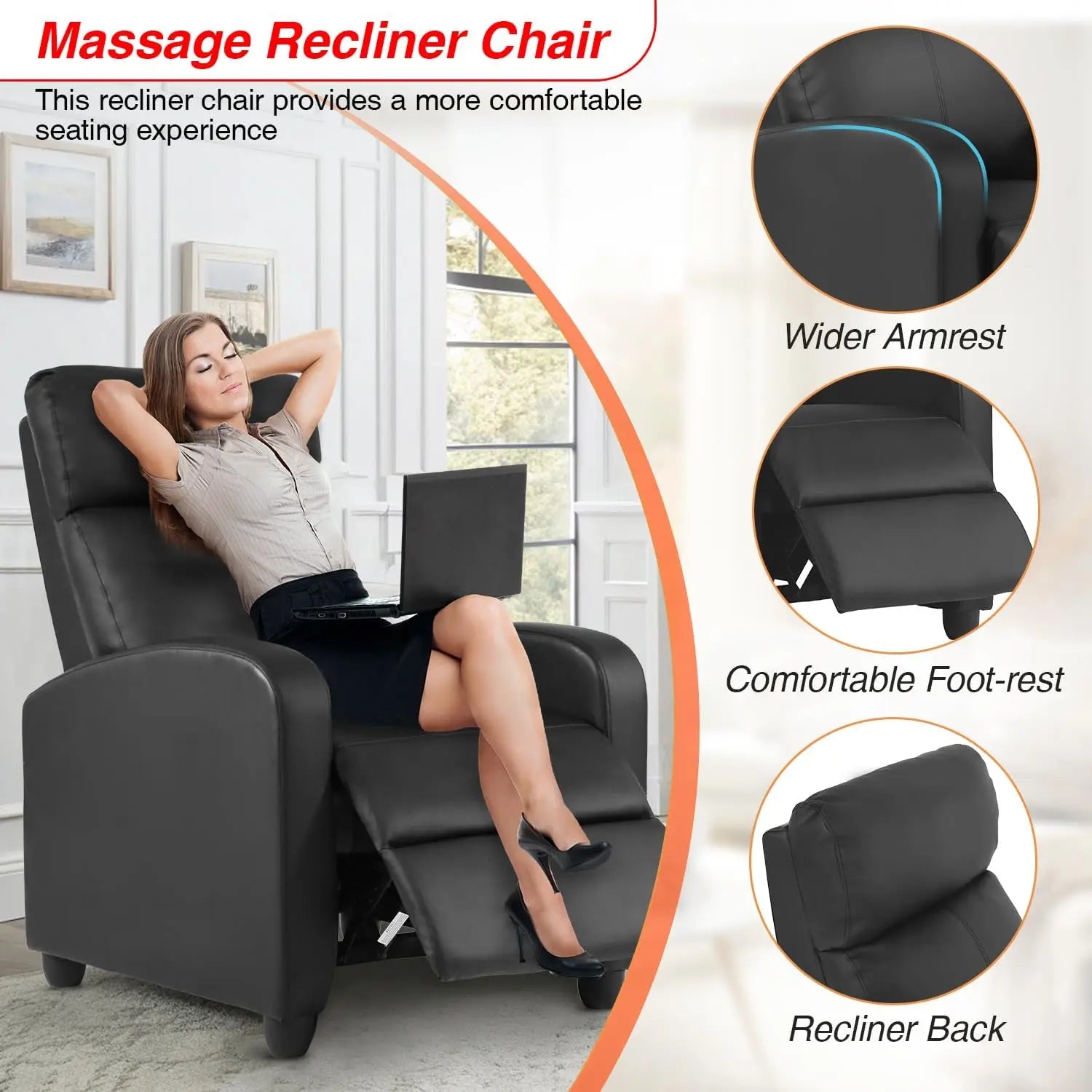 J&V furnitureRelaxPro Leather Massage Recliner Sofa