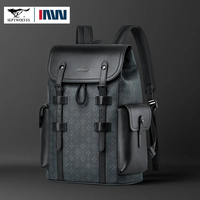 Monogram Leather Laptop Backpack with Drawstring