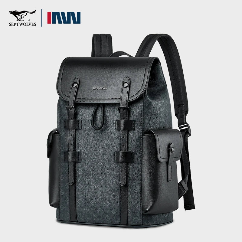 Monogram Leather Laptop Backpack with Drawstring